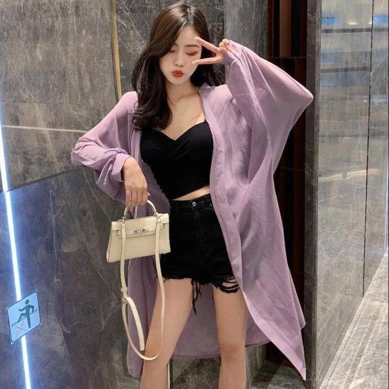 Damen-Strand-Sonnenschutz-Strickjacke mit Fledermausärmeln, Übergrößen-Schal, lockerer äußerer Chiffon, lange Ärmel, einfarbig XXXL violett von Joom DACH