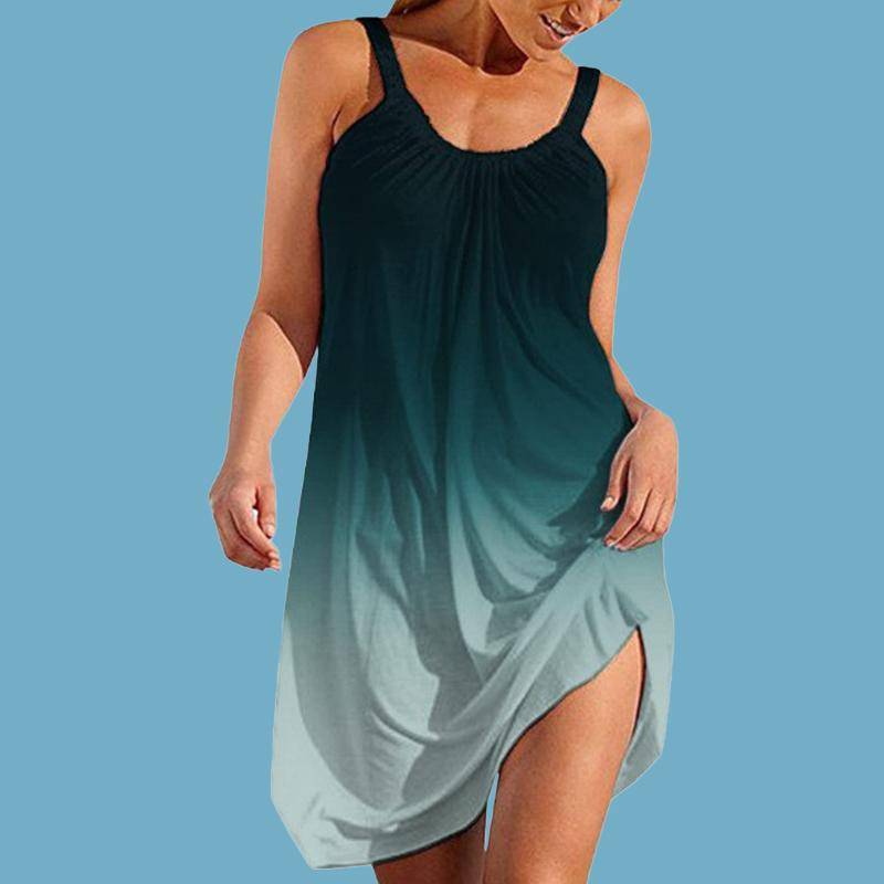Damen Strandkleid Strandkleidung Minikleid Blau Farbverlauf Druck Lässig Modernes Kleid Ärmellos Lockere Passform Draussen Alltag Rosa Blau Sommer 8XL dunkelgrüne von Joom DACH