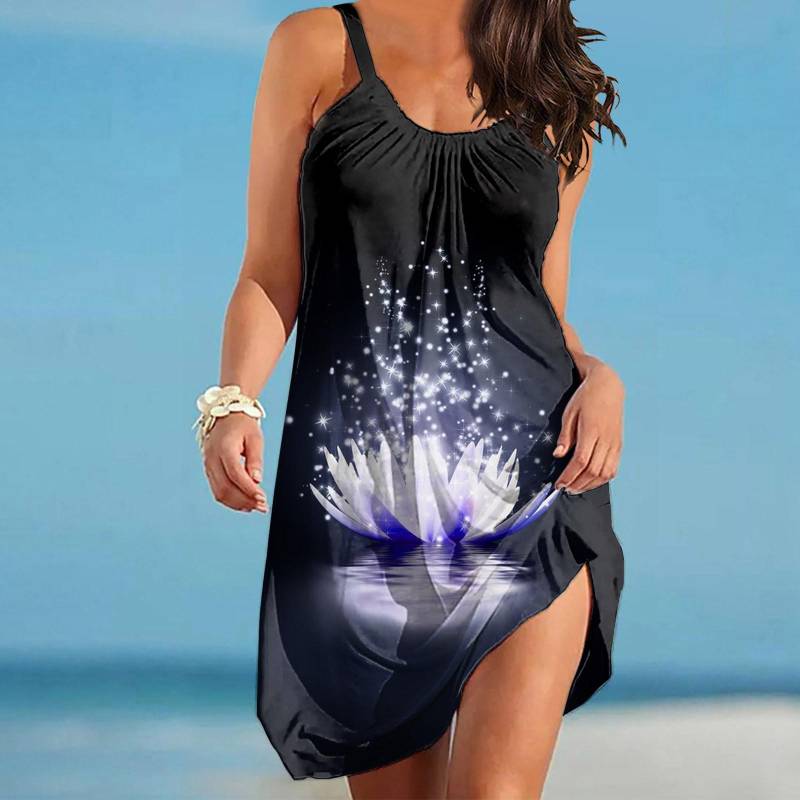 Damen Strandkleid Strandkleidung Minikleid Lila Lotusdruck Lässig Modernes Kleid Ärmellos Lockere Passform Draussen Alltag Rosa Blau Sommer 8XL violett von Joom DACH