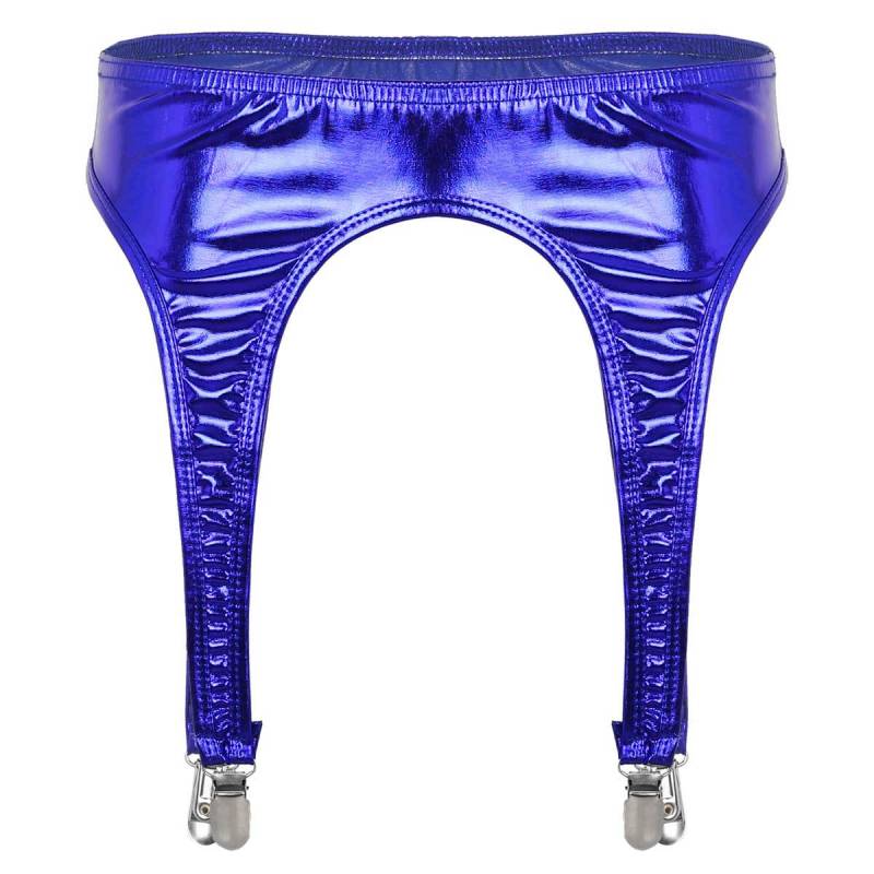 Damen-Strapsgürtel mit glänzendem metallischem Strumpfband und Metallklammern mit Entenmaul für oberschenkelhohe Strümpfe königsblau von Joom DACH