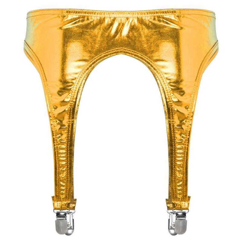 Damen-Strapsgürtel mit glänzendem metallischem Strumpfband und Metallklammern mit Entenmaul für oberschenkelhohe Strümpfe gold von Joom DACH