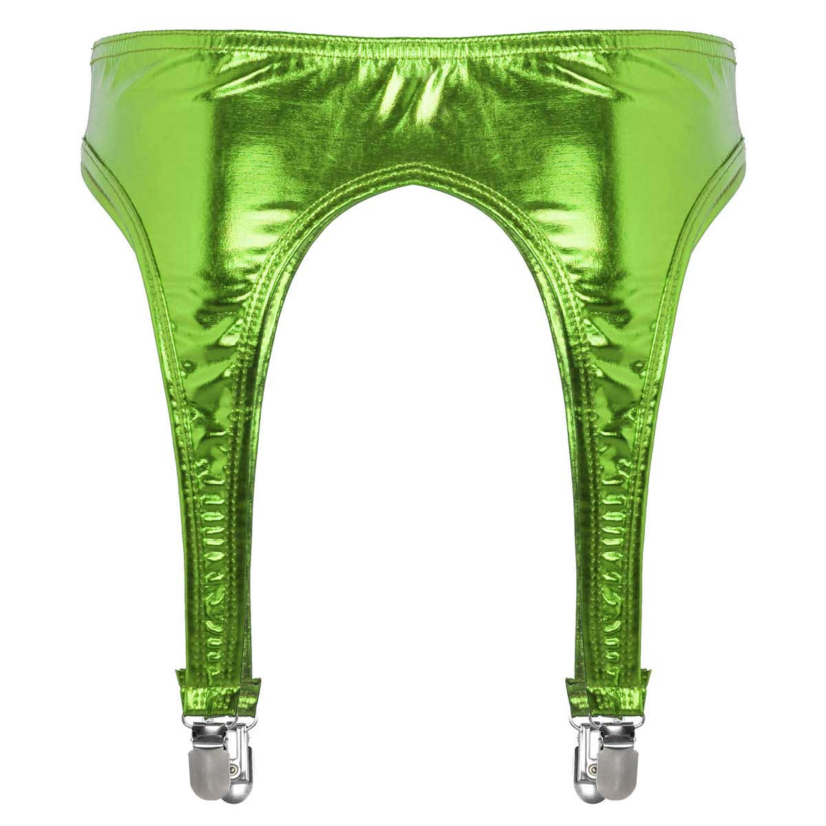 Damen-Strapsgürtel mit glänzendem metallischem Strumpfband und Metallklammern mit Entenmaul für oberschenkelhohe Strümpfe fluoreszierende grün von Joom DACH