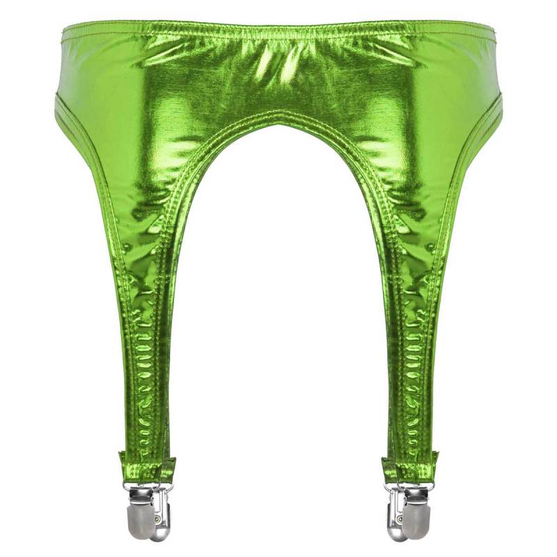 Damen-Strapsgürtel mit glänzendem metallischem Strumpfband und Metallklammern mit Entenmaul für oberschenkelhohe Strümpfe fluoreszierende grün von Joom DACH