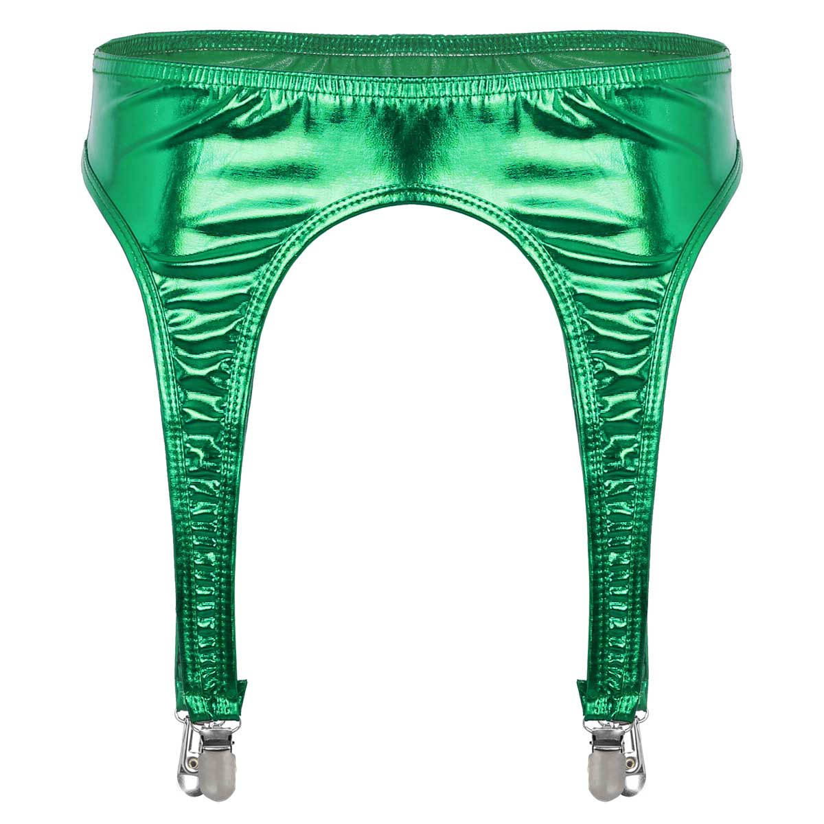 Damen-Strapsgürtel mit glänzendem metallischem Strumpfband und Metallklammern mit Entenmaul für oberschenkelhohe Strümpfe grün von Joom DACH