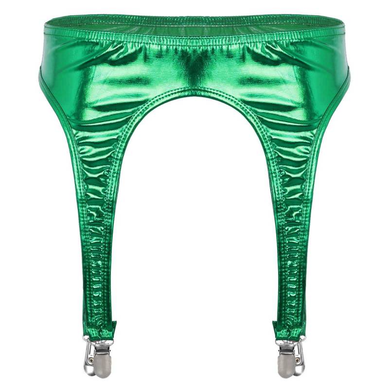 Damen-Strapsgürtel mit glänzendem metallischem Strumpfband und Metallklammern mit Entenmaul für oberschenkelhohe Strümpfe grün von Joom DACH