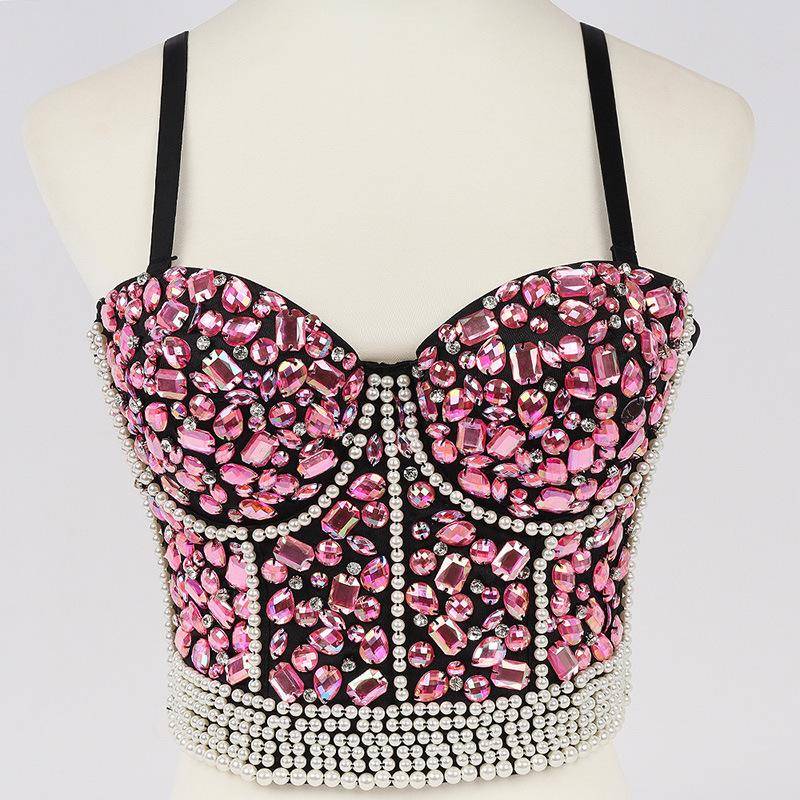 Damen Strass Perlen Korsett Bustier Top Party Glitzer Korsett Top BH Tank Top 38C rosa von Joom DACH
