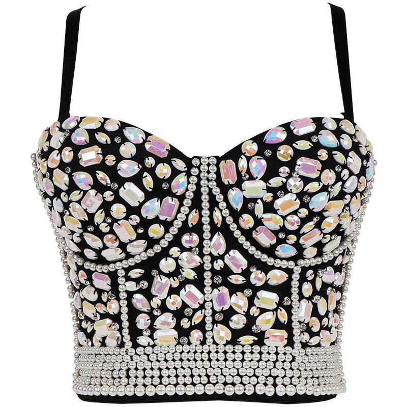 Damen Strass Perlen Korsett Bustier Top Party Glitzer Korsett Top BH Tank Top 38C schwarz von Joom DACH