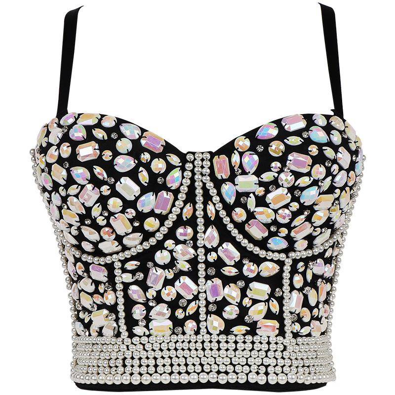 Damen Strass Perlen Korsett Bustier Top Party Glitzer Korsett Top BH Tank Top 38C schwarz von Joom DACH