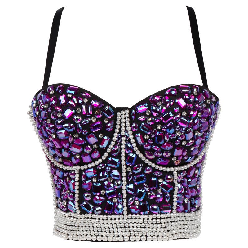 Damen Strass Perlen Korsett Bustier Top Party Glitzer Korsett Top BH Tank Top 40C violett von Joom DACH