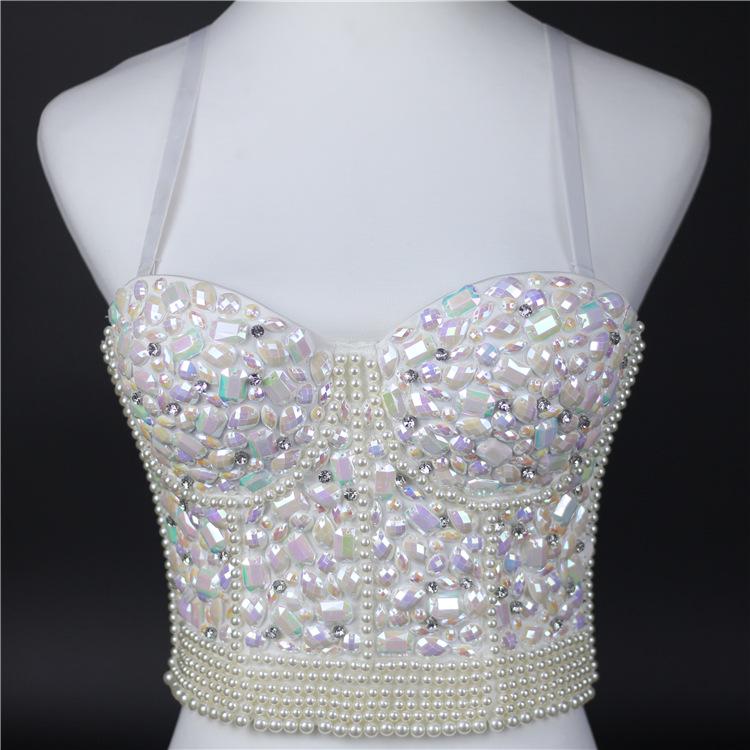 Damen Strass Perlen Korsett Bustier Top Party Glitzer Korsett Top BH Tank Top 40C weiß von Joom DACH