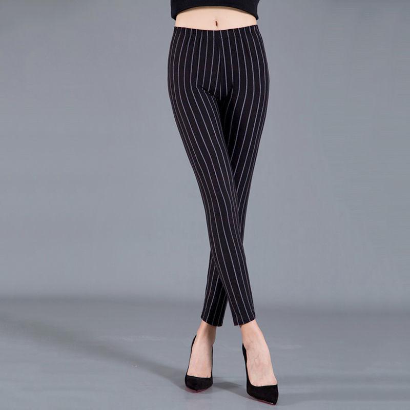 Damen-Streifen-Bleistifthose, schmale Knöchel-Leggings, Einheitsgröße One Size schwarz von Joom DACH