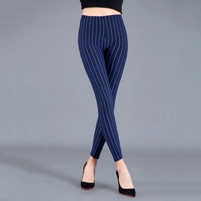 Damen-Streifen-Bleistifthose, schmale Knöchel-Leggings, Einheitsgröße One Size navy blau von Joom DACH