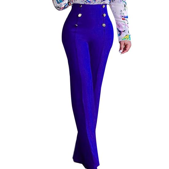 Damen Stretchy Bootcut Anzughose Casual Hohe Taille Gerades Bein Business Slacks Button S blau von Joom DACH