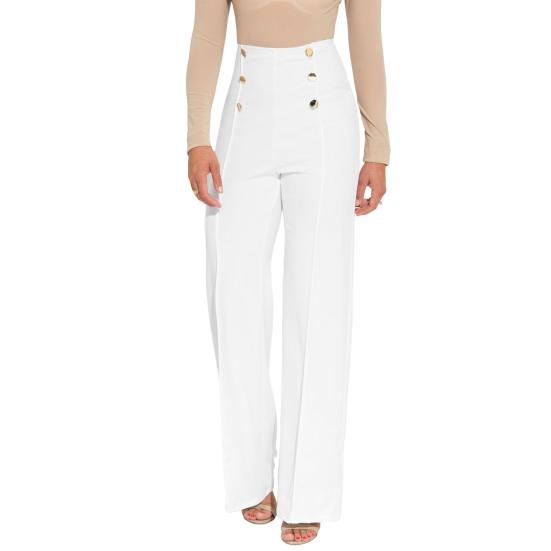 Damen Stretchy Bootcut Anzughose Casual Hohe Taille Gerades Bein Business Slacks Button S weiß von Joom DACH