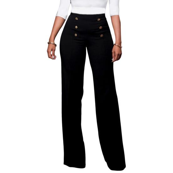 Damen Stretchy Bootcut Anzughose Casual Hohe Taille Gerades Bein Business Slacks Button XXL schwarz von Joom DACH