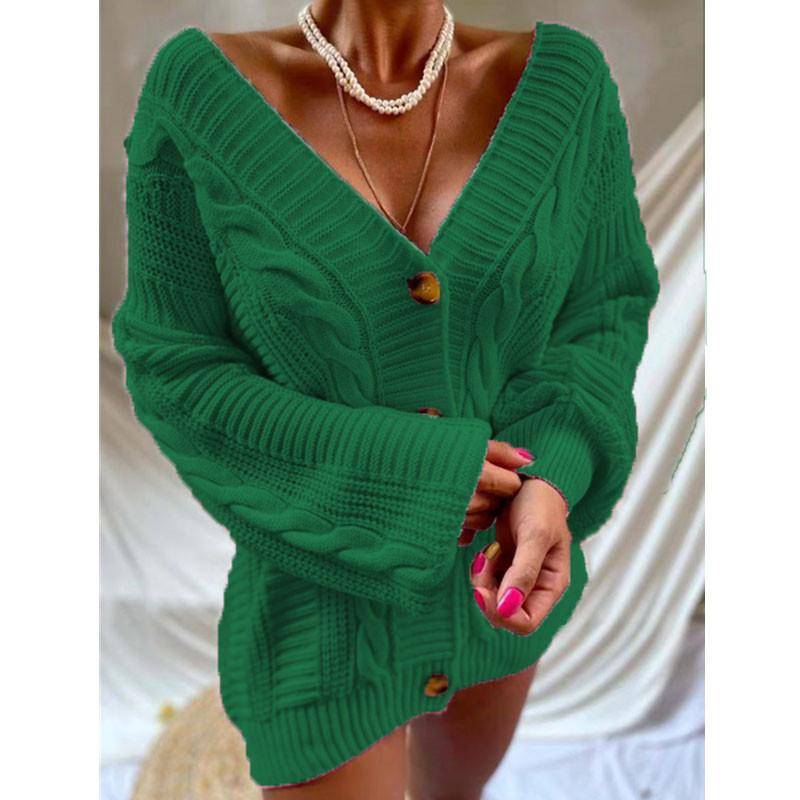 Damen-Strickjacke, modisch, einfarbig, Knopfleiste vorne, langärmelig, lässig, Strickpullover, Oberbekleidung, Herbst-Winter-Pullover-Mantel M von Joom DACH