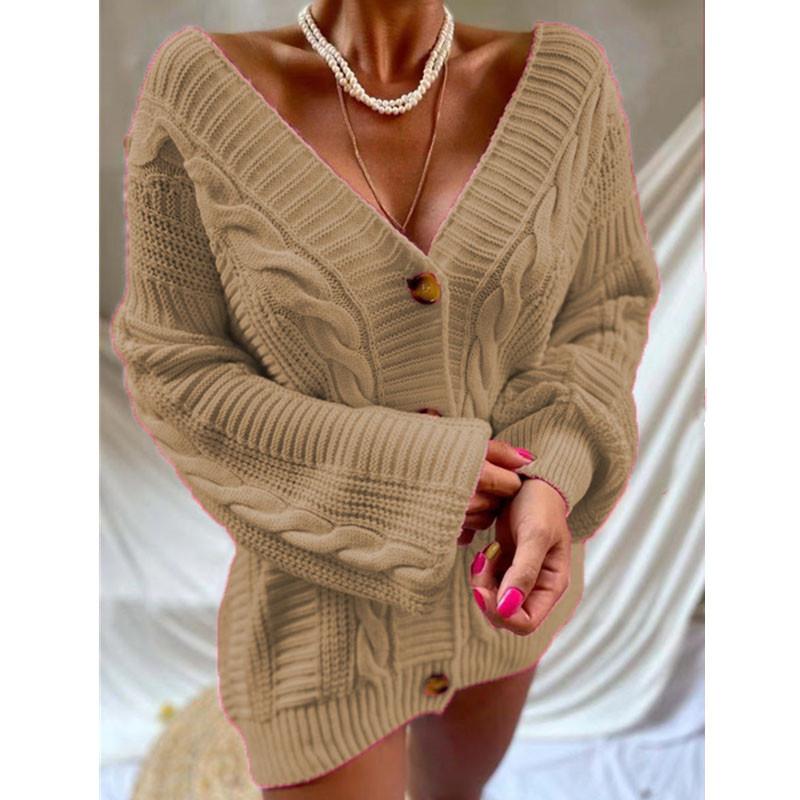 Damen-Strickjacke, modisch, einfarbig, Knopfleiste vorne, langärmelig, lässig, Strickpullover, Oberbekleidung, Herbst-Winter-Pullover-Mantel S von Joom DACH