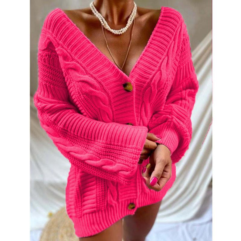 Damen-Strickjacke, modisch, einfarbig, Knopfleiste vorne, langärmelig, lässig, Strickpullover, Oberbekleidung, Herbst-Winter-Pullover-Mantel XL von Joom DACH