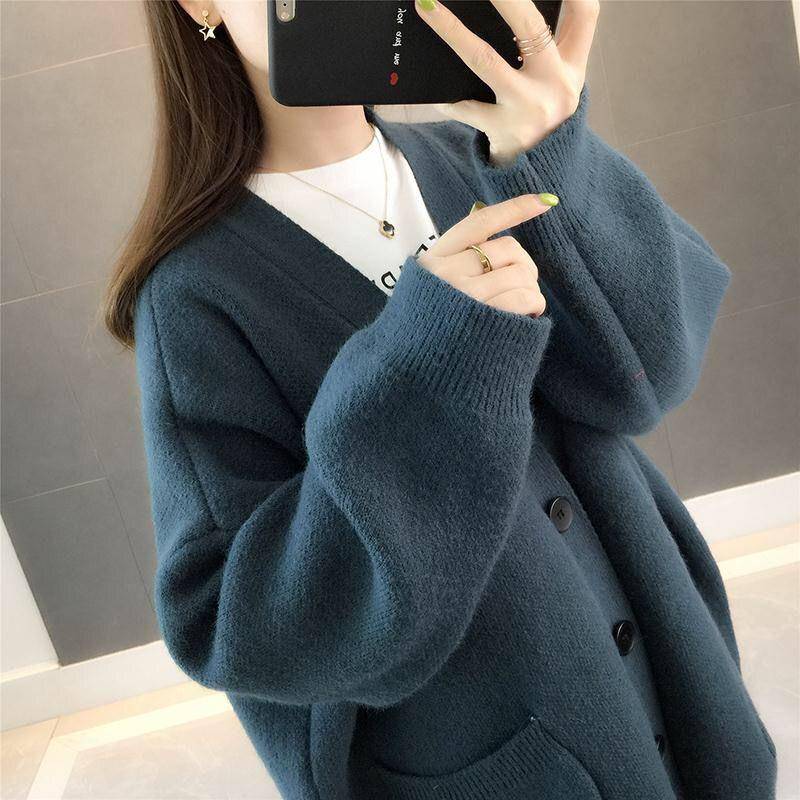 Damen Strickjacke für Herbst und Winter, Koreanische Version, Lässiger Stil, Locker und dünn, Vielseitige Strickjacke für Studentinnen XL von Joom DACH