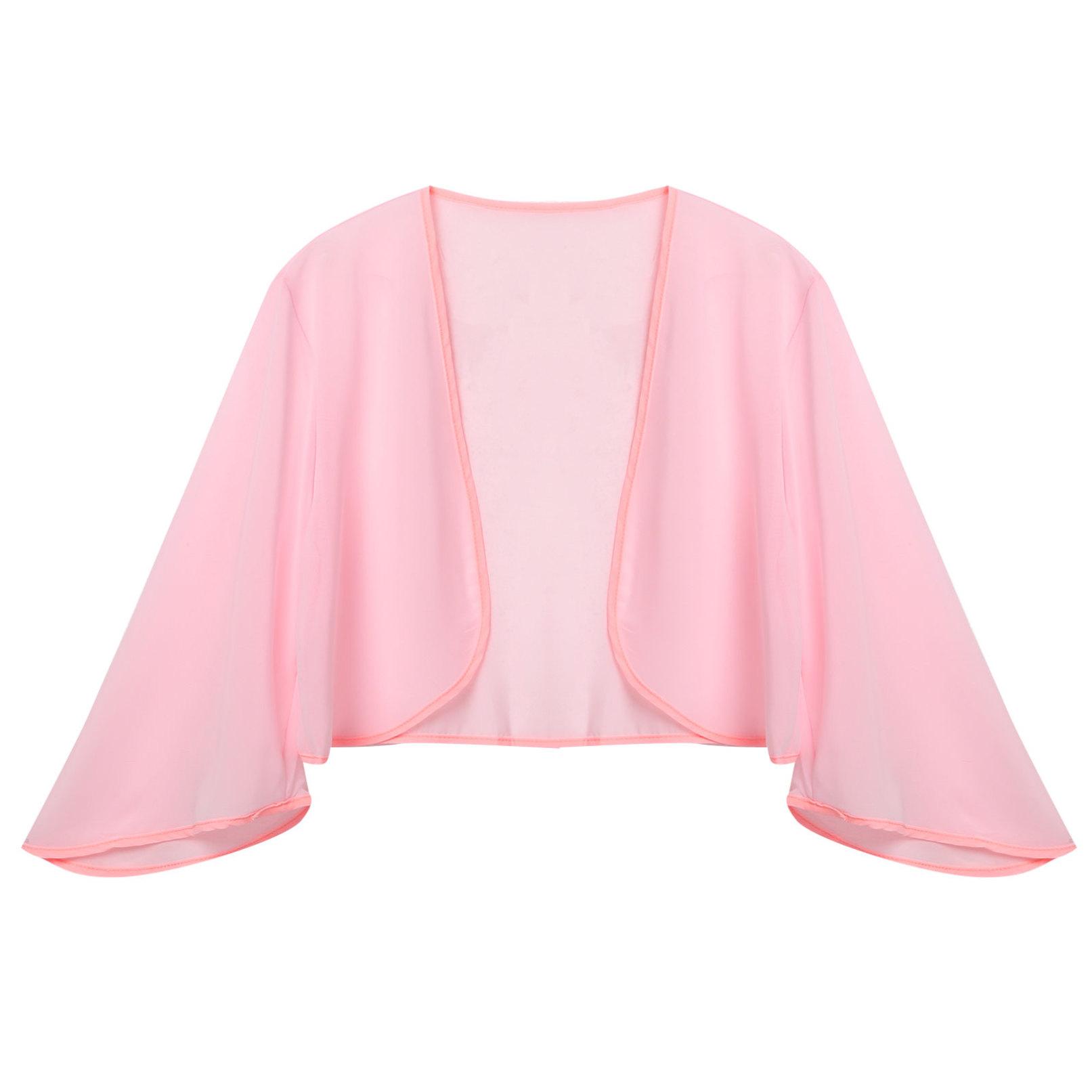 Damen-Strickjacke mit 3/4-Ärmeln, Chiffon-Bolero, eleganter Sommer-Damen-Hochzeitsstola, Bolero, Brautstola, Abend-Vertuschung M rosa von Joom DACH