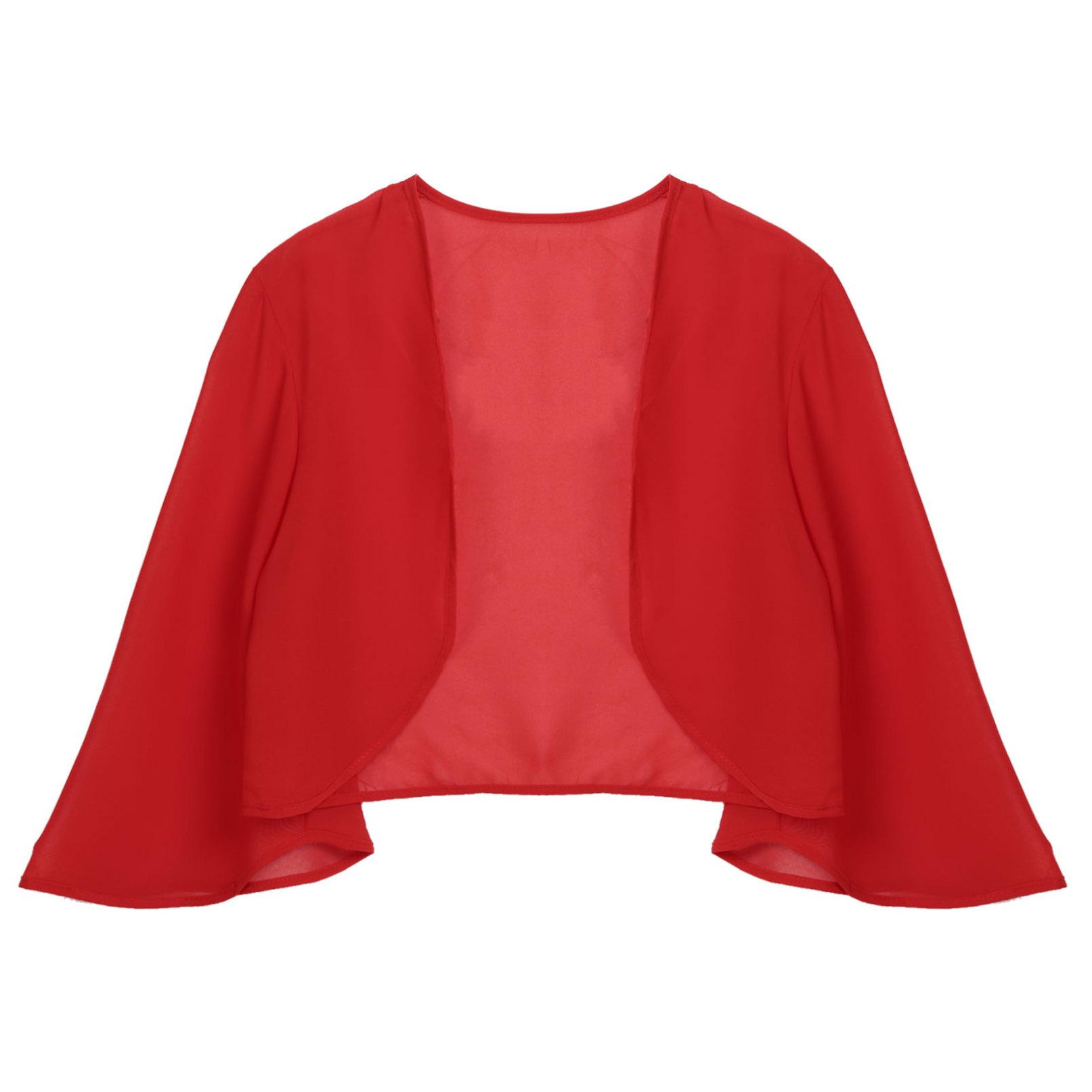 Damen-Strickjacke mit 3/4-Ärmeln, Chiffon-Bolero, eleganter Sommer-Damen-Hochzeitsstola, Bolero, Brautstola, Abend-Vertuschung M rot von Joom DACH