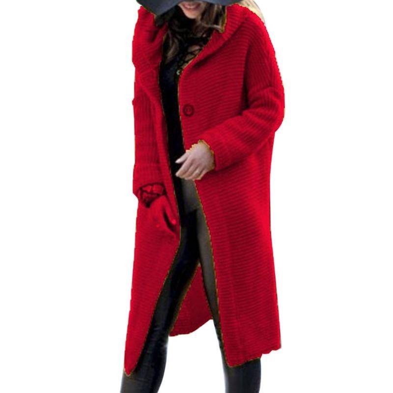 Damen Strickjacke mit offener Vorderseite und Zopfmuster, einfarbig, klobiger langer Pullovermantel XXL rot von Joom DACH