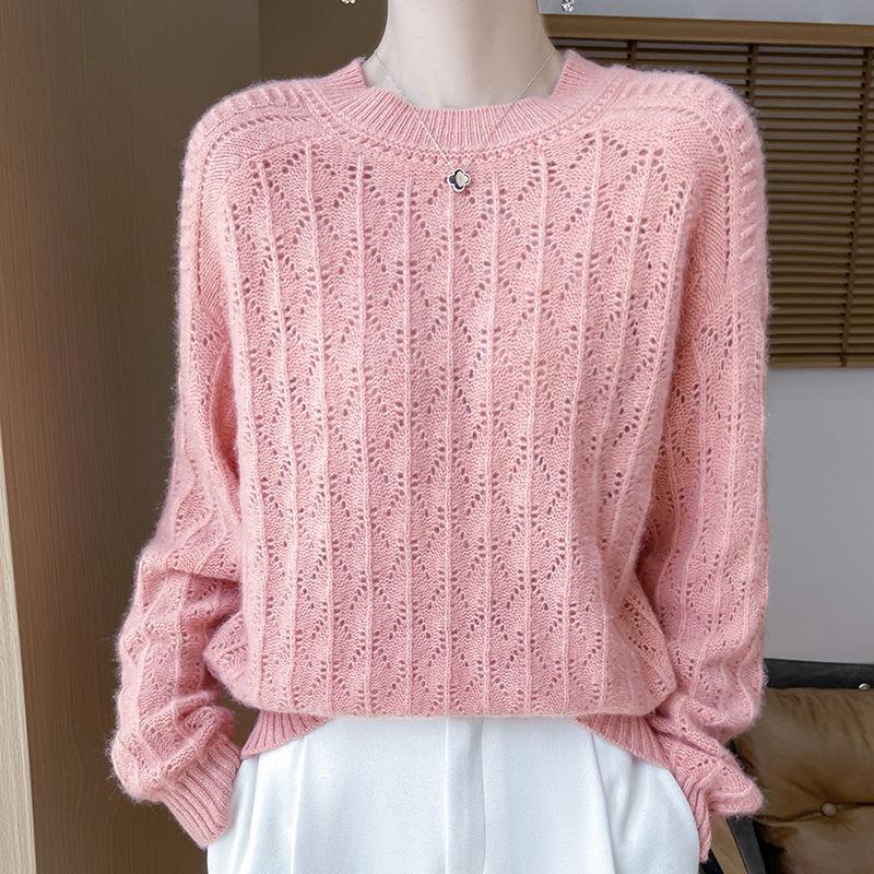 Damen Strickpullover Frühling Herbst Neu Trendy Locker Rundhals Zopfmuster Oberteil XL rosa von Joom DACH