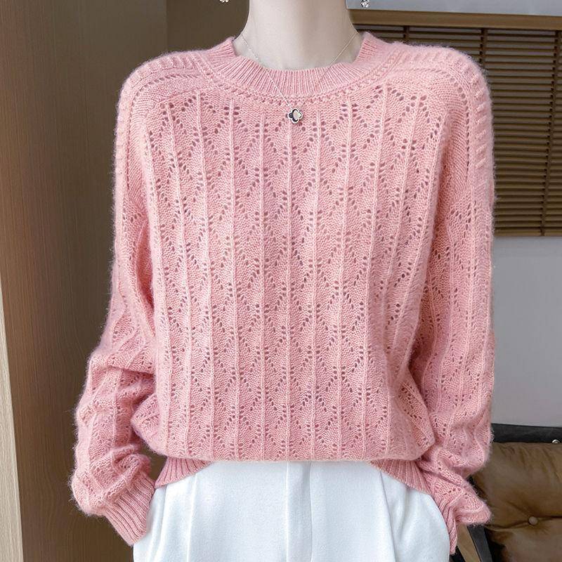Damen Strickpullover Frühling Herbst Neu Trendy Locker Rundhals Zopfmuster Oberteil XL rosa von Joom DACH