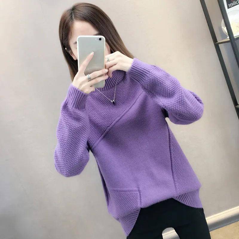 Damen Strickpullover Rollkragenpullover Dünn Damen Winter Lockerer Pullover Korean Jumper Tops Langarm Weicher Pullover S violett von Joom DACH