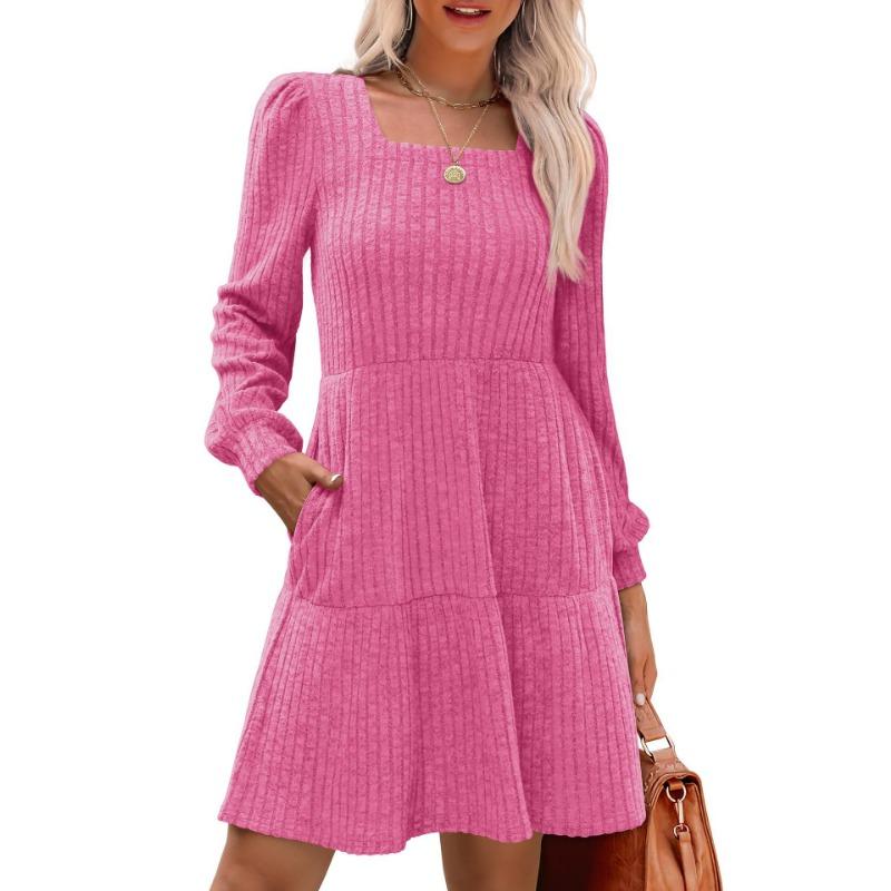Damen-Strickpullover mit Rundhalsausschnitt, Tasche, langärmelig, A-Linien-Kleid XXL von Joom DACH