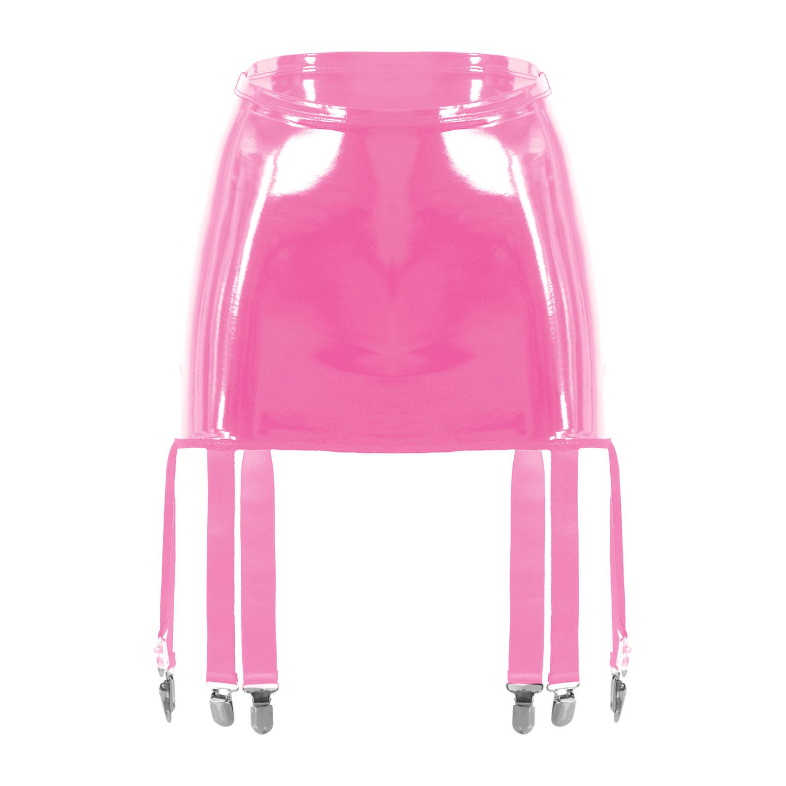 Damen-Strumpfhalter aus Lackleder mit hoher Taille und sechs Metallschnallen-Clips S von Joom DACH