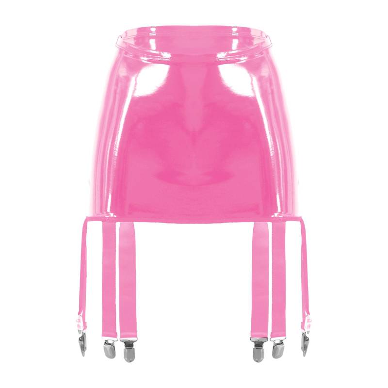 Damen-Strumpfhalter aus Lackleder mit hoher Taille und sechs Metallschnallen-Clips XL rosa von Joom DACH