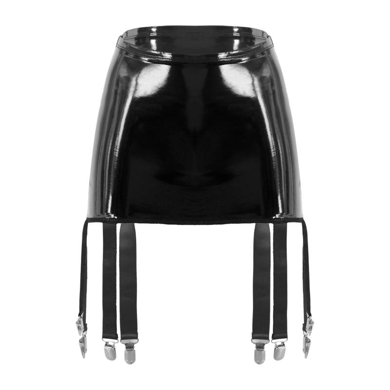 Damen-Strumpfhalter aus Lackleder mit hoher Taille und sechs Metallschnallen-Clips XXL schwarz Damen-Strumpfhalter aus Lackleder mit hoher Taille und sechs Metallschnallen-Clips XXL schwarz von Joom DACH