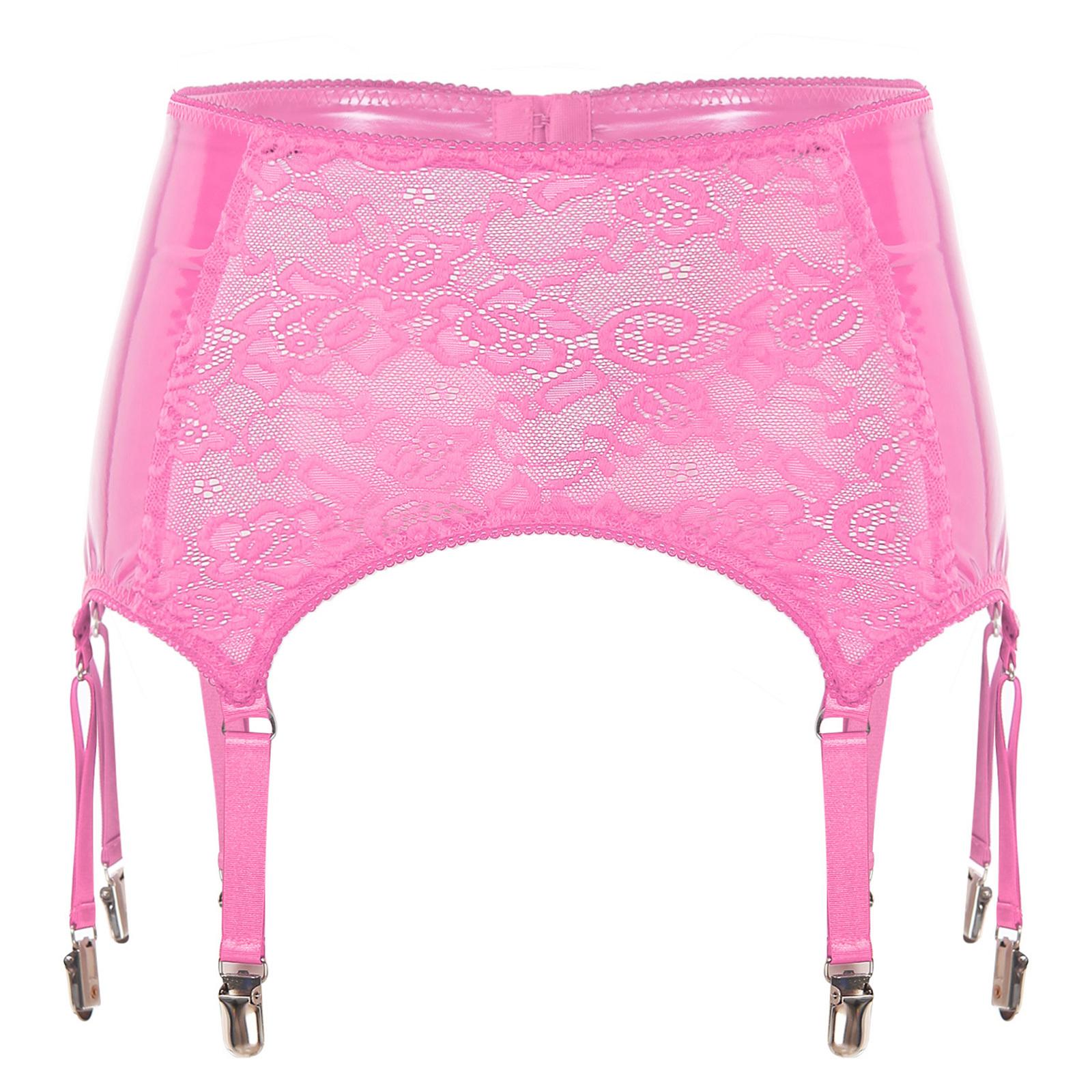 Damen Strumpfhalter aus floraler Spitze, Strumpfband aus PU-Leder mit Metallclips, Strumpfzubehör, Dessous S von Joom DACH