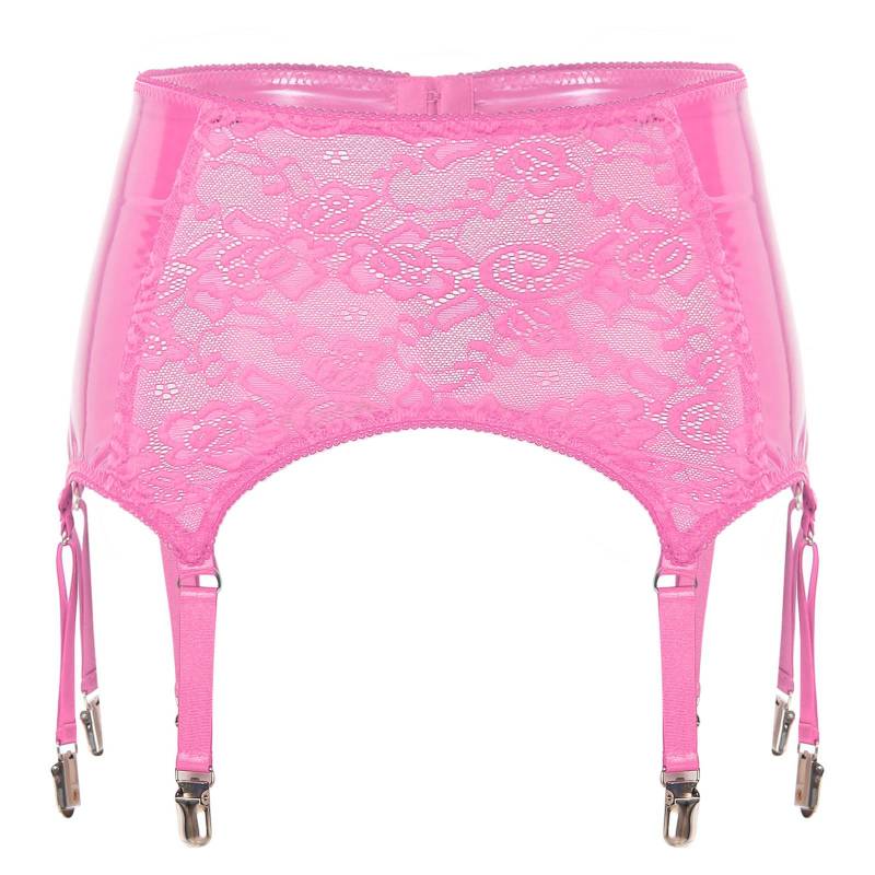 Damen Strumpfhalter aus floraler Spitze, Strumpfband aus PU-Leder mit Metallclips, Strumpfzubehör, Dessous S von Joom DACH