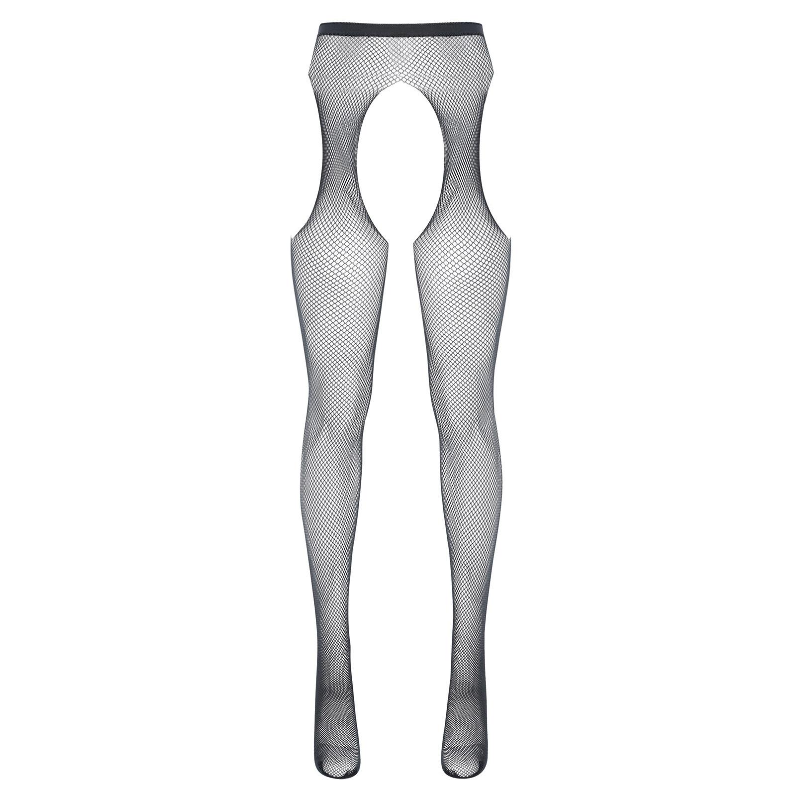 Damen Strumpfhose mit mittelhohem Bund, elastischer Ausschnitt und offenem Schritt One Size schwarz von Joom DACH