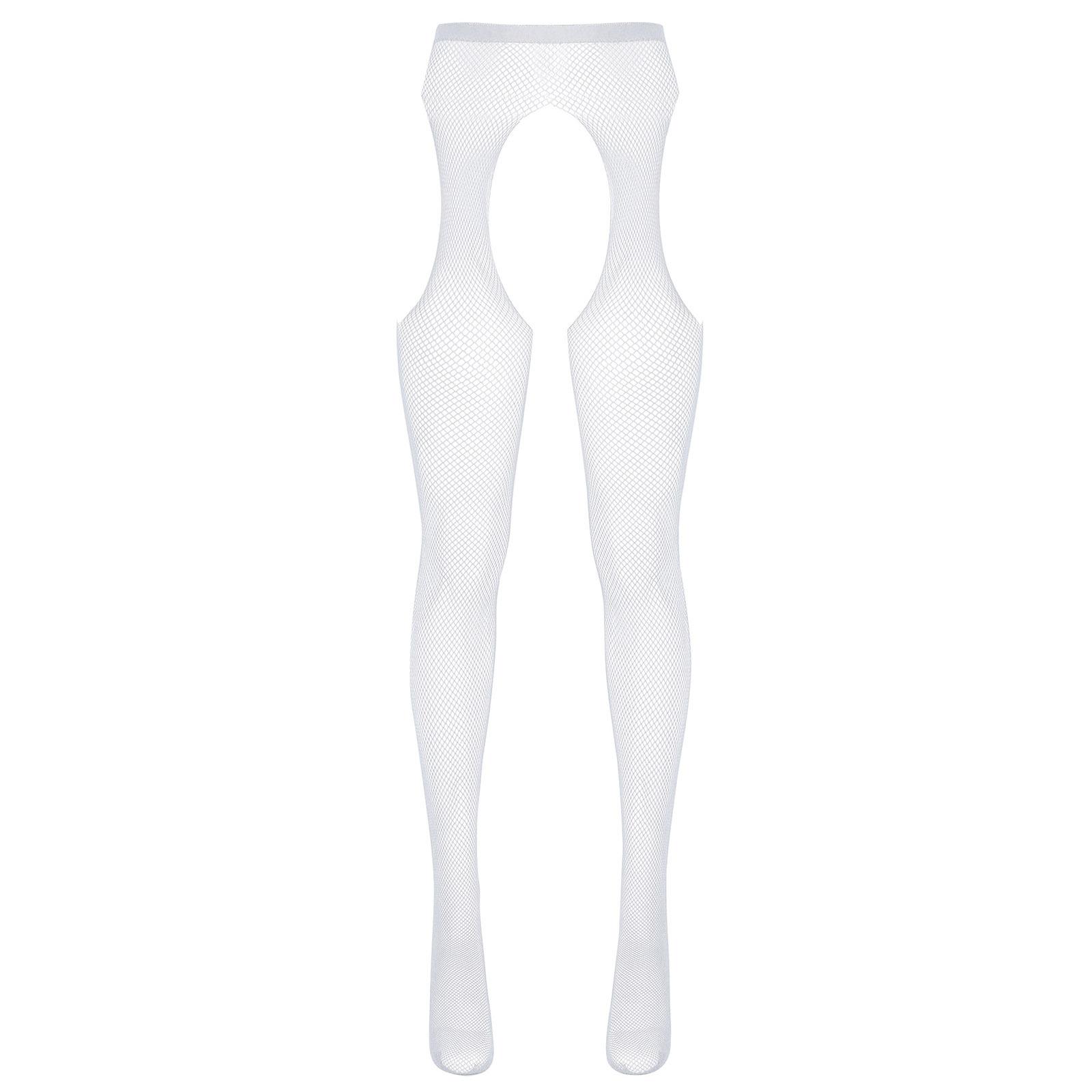 Damen Strumpfhose mit mittelhohem Bund, elastischer Ausschnitt und offenem Schritt One Size weiß von Joom DACH