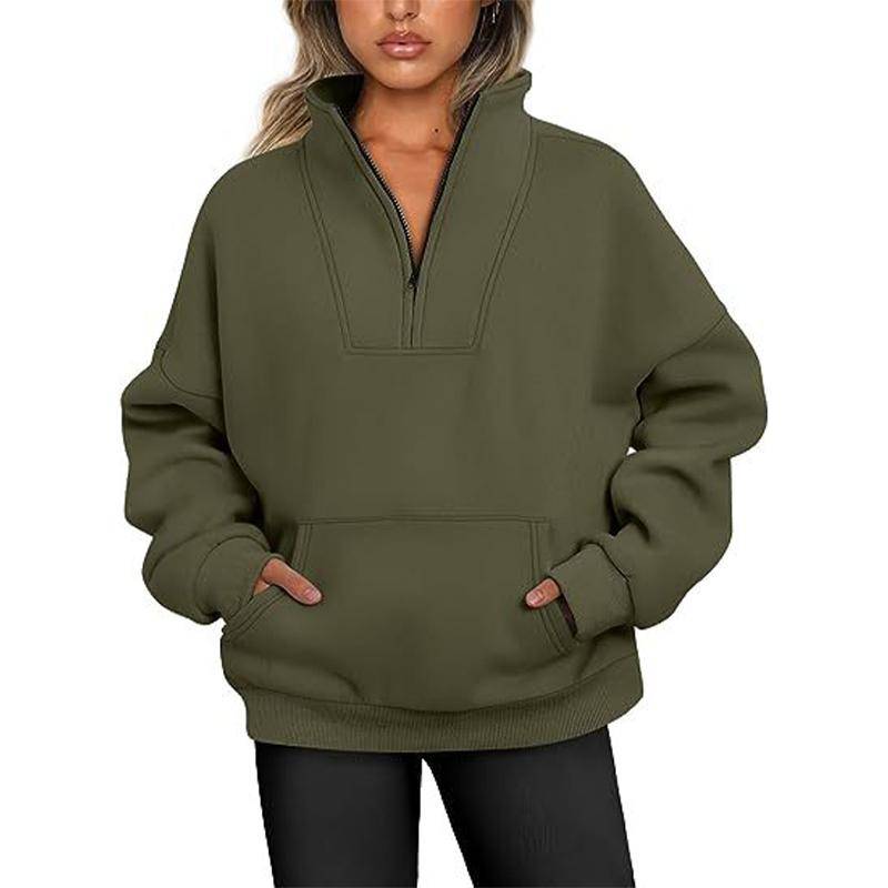 Damen-Sweatshirt, Stehkragen, einfarbig, modisch, mit Tasche, Reißverschluss, Tops, lässig, lockerer Fleece-Ripppullover L von Joom DACH
