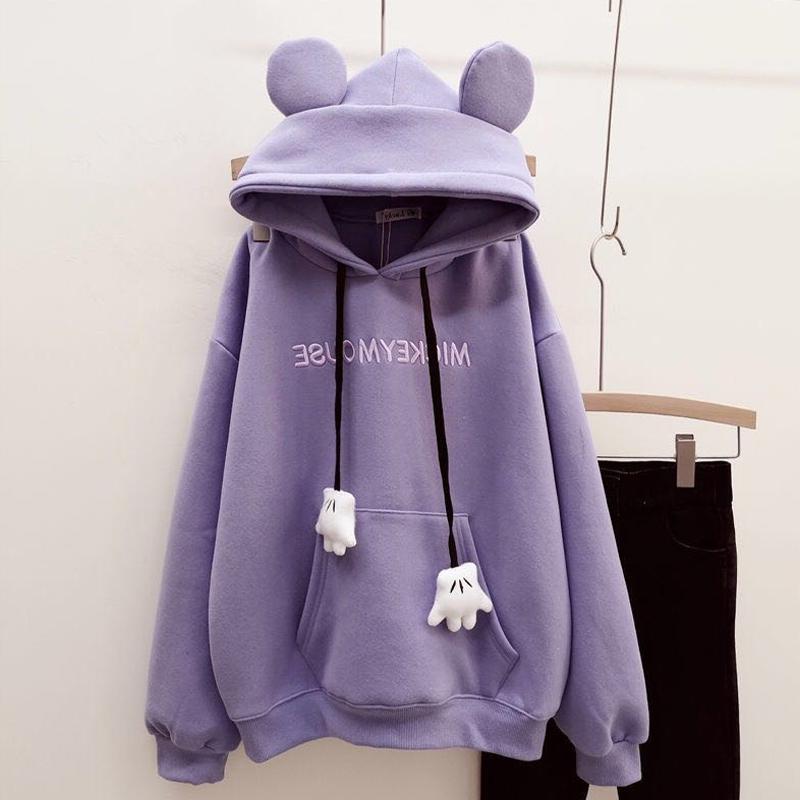 Damen-Sweatshirt, Student, lässig, niedlich, Ohr-Oberteil, Fleece, mit Kapuze, modisch, lockerer Pullover XL violett von Joom DACH