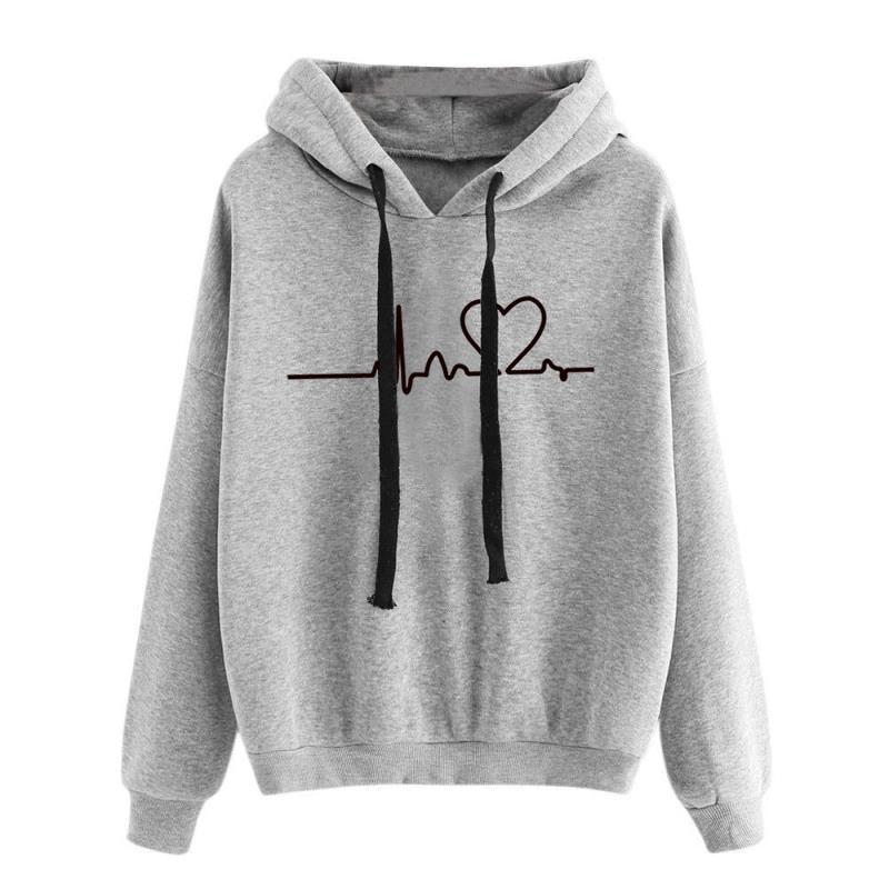 Damen Sweatshirt Hoody mit Herzschlag-Aufdruck, lässige Pullover für Mädchen, Langarm, Herbst- und Winterkleidung, Übergröße M grau Damen Sweatshirt Hoody mit Herzschlag-Aufdruck, lässige Pullover für Mädchen, Langarm, Herbst- und Winterkleidung, Übergröße M grau von Joom DACH