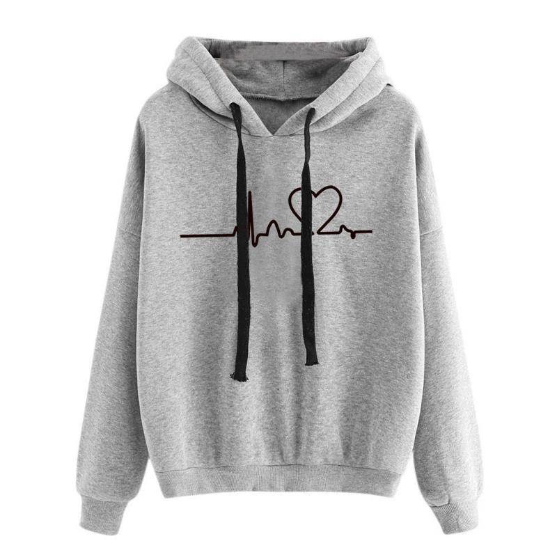 Damen Sweatshirt Hoody mit Herzschlag-Aufdruck, lässige Pullover für Mädchen, Langarm, Herbst- und Winterkleidung, Übergröße M grau Damen Sweatshirt Hoody mit Herzschlag-Aufdruck, lässige Pullover für Mädchen, Langarm, Herbst- und Winterkleidung, Übergröße M grau von Joom DACH