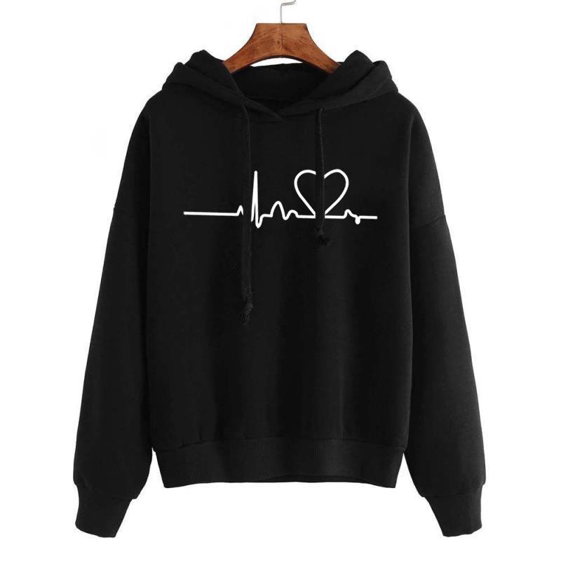 Damen Sweatshirt Hoody mit Herzschlag-Aufdruck, lässige Pullover für Mädchen, Langarm, Herbst- und Winterkleidung, Übergröße XXL schwarz Damen Sweatshirt Hoody mit Herzschlag-Aufdruck, lässige Pullover für Mädchen, Langarm, Herbst- und Winterkleidung, Übergröße XXL schwarz von Joom DACH