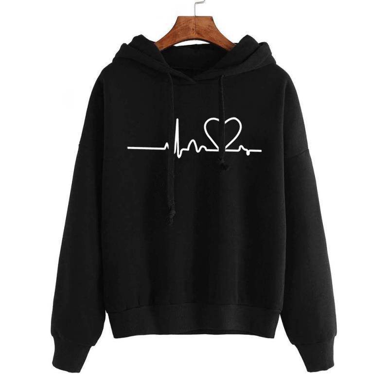 Damen Sweatshirt Hoody mit Herzschlag-Aufdruck, lässige Pullover für Mädchen, Langarm, Herbst- und Winterkleidung, Übergröße XXL schwarz Damen Sweatshirt Hoody mit Herzschlag-Aufdruck, lässige Pullover für Mädchen, Langarm, Herbst- und Winterkleidung, Übergröße XXL schwarz von Joom DACH