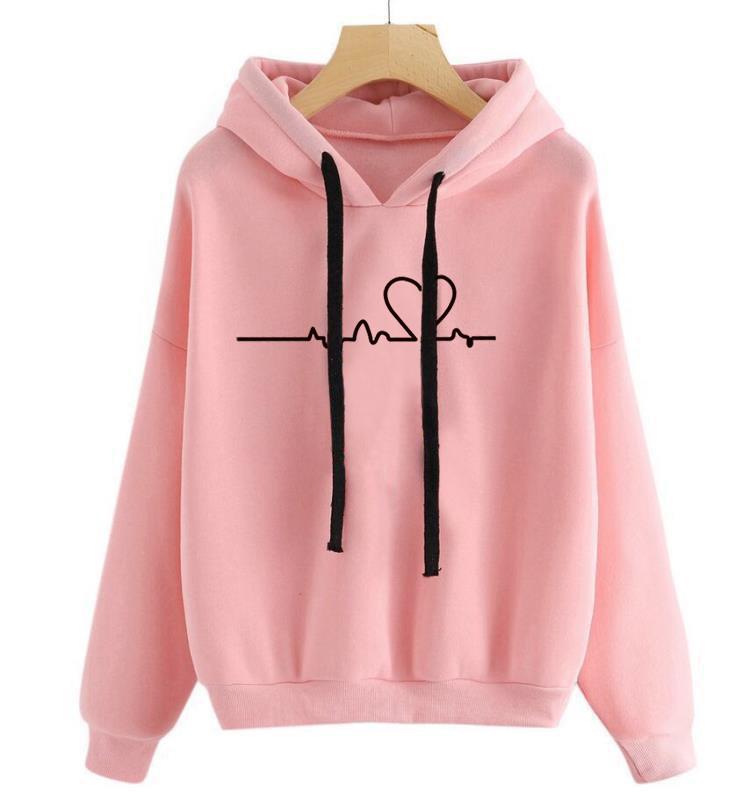 Damen Sweatshirt Hoody mit Herzschlag-Aufdruck, lässige Pullover für Mädchen, Langarm, Herbst- und Winterkleidung, Übergröße XXL rosa Damen Sweatshirt Hoody mit Herzschlag-Aufdruck, lässige Pullover für Mädchen, Langarm, Herbst- und Winterkleidung, Übergröße XXL rosa von Joom DACH