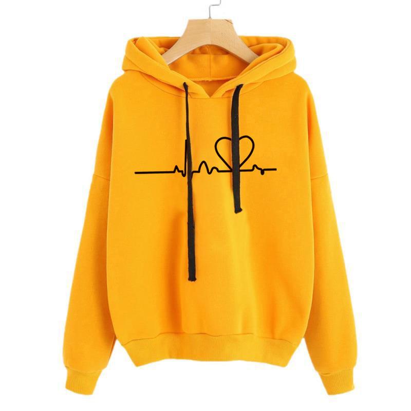 Damen Sweatshirt Hoody mit Herzschlag-Aufdruck, lässige Pullover für Mädchen, Langarm, Herbst- und Winterkleidung, Übergröße XXXL gelb Damen Sweatshirt Hoody mit Herzschlag-Aufdruck, lässige Pullover für Mädchen, Langarm, Herbst- und Winterkleidung, Übergröße XXXL gelb von Joom DACH