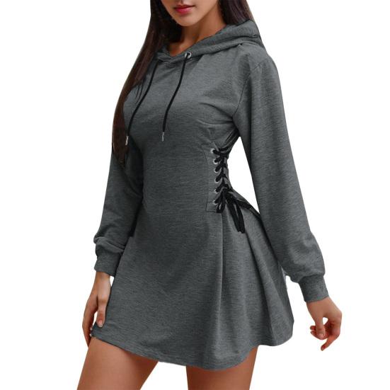 Damen Sweatshirt Kleid Lässig Langarm Kordelzug Kapuzenkleid Pullover Tunika Seite 2XL dunkelgraue von Joom DACH