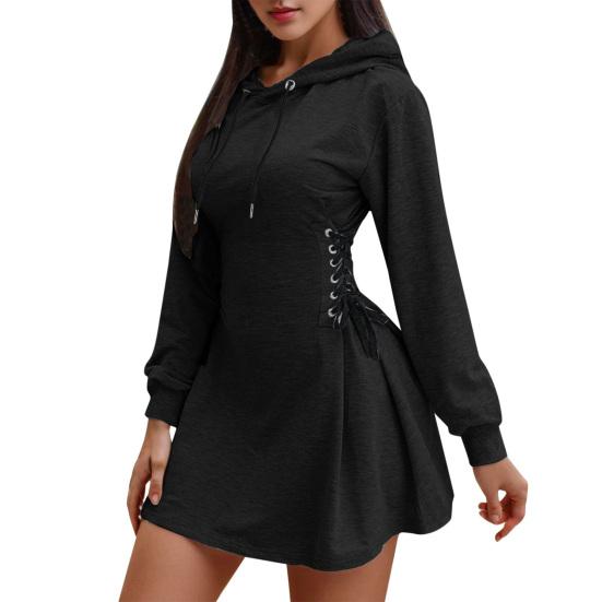 Damen Sweatshirt Kleid Lässig Langarm Kordelzug Kapuzenkleid Pullover Tunika Seite L schwarz von Joom DACH