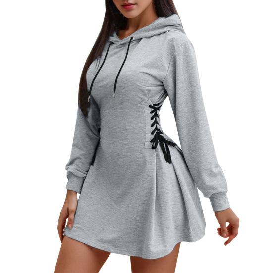 Damen Sweatshirt Kleid Lässig Langarm Kordelzug Kapuzenkleid Pullover Tunika Seite XL grau von Joom DACH