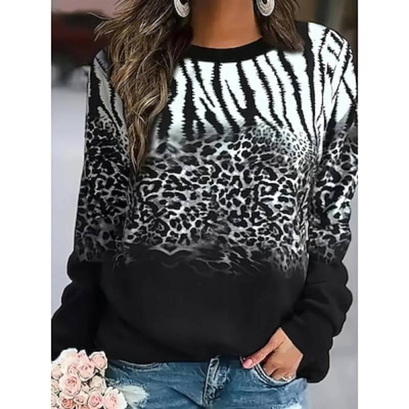 Damen Sweatshirt Polyester Leopard Street Alltagskleidung Druck Freizeit Rundhalsausschnitt Langarm Mikroelastisch Herbst Winter 3XL von Joom DACH