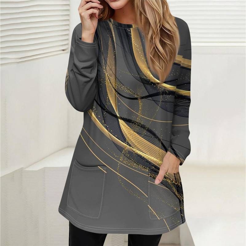 Damen Sweatshirt Pullover Active Sportswear Taschendruck Lässiges Rundhals Langarmshirt XXL graue von Joom DACH